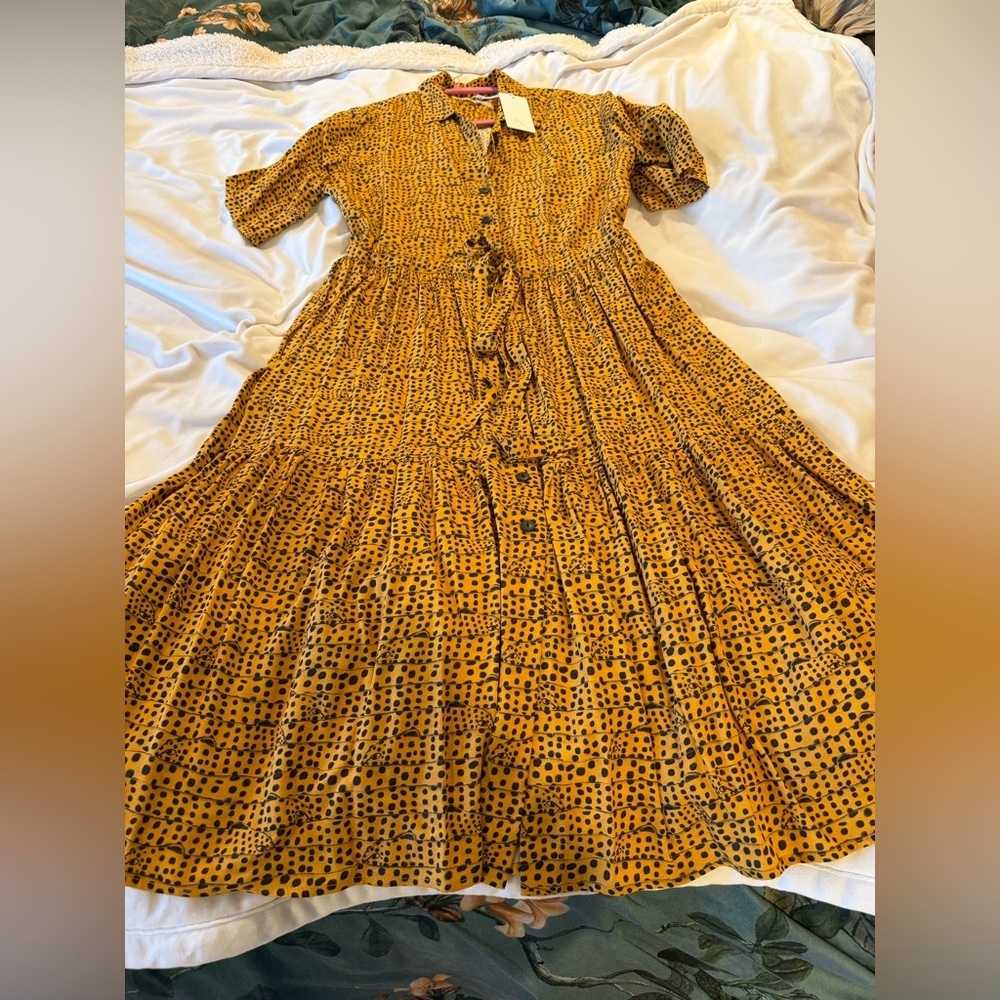 NWT Corey Lynn Calter Mustard Yellow Polka Dot Leopard Midi Dress XS